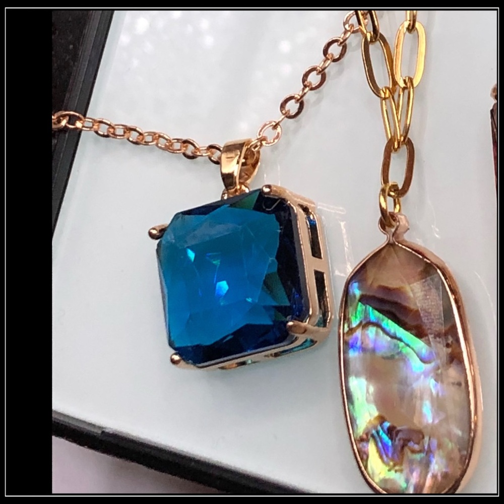 NEW 14K GOLD BLUE SAPPHIRE SQUARE CHUNKY STATEMENT NECKLACE - Picture 4 of 6